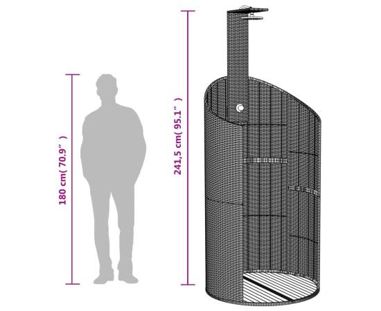 Duș de exterior, negru, 100x100x241,5 cm, poliratan/lemn acacia, 10 image