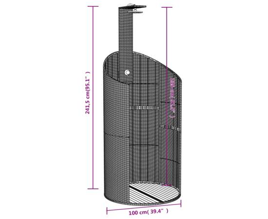 Duș de exterior, negru, 100x100x241,5 cm, poliratan/lemn acacia, 11 image