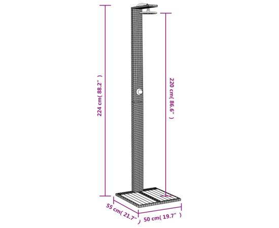 Duș de exterior, negru, 50x55x224 cm, poliratan și lemn acacia, 11 image