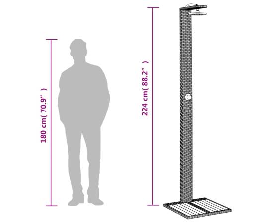 Duș de exterior, negru, 50x55x224 cm, poliratan și lemn acacia, 10 image