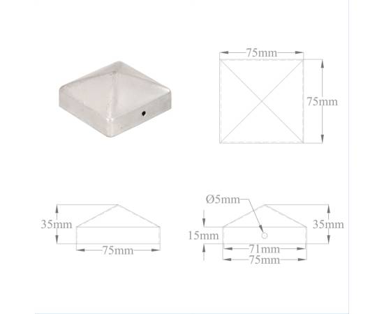 Capace stâlpi de gard piramidă 6 buc. metal galvanizat 71x71 mm, 9 image