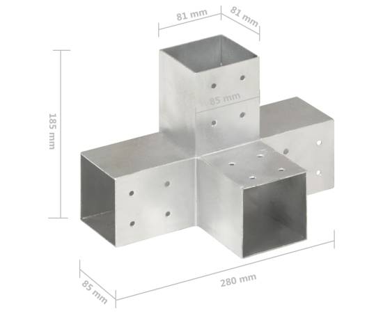 Conectori de grindă, formă x, 4 buc, 81x81 mm, metal galvanizat, 7 image