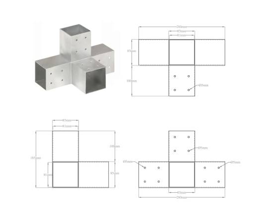 Conectori de grindă, formă x, 4 buc, 81x81 mm, metal galvanizat, 8 image