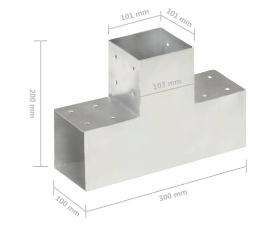 Conectori grindă, formă t, 4 buc, 101x101 mm, metal galvanizat, 7 image