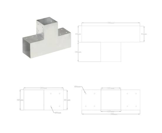 Conectori grindă, formă t, 4 buc, 101x101 mm, metal galvanizat, 8 image