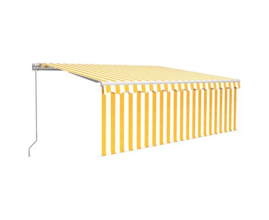 Copertină retractabilă manual cu stor&led, galben&alb, 4x3 m, 2 image