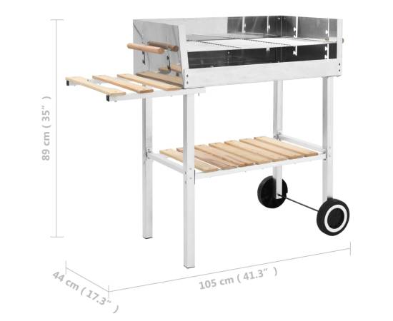 Grătar tip cărucior xxl cu cărbuni, 2 rafturi, oțel inoxidabil, 6 image