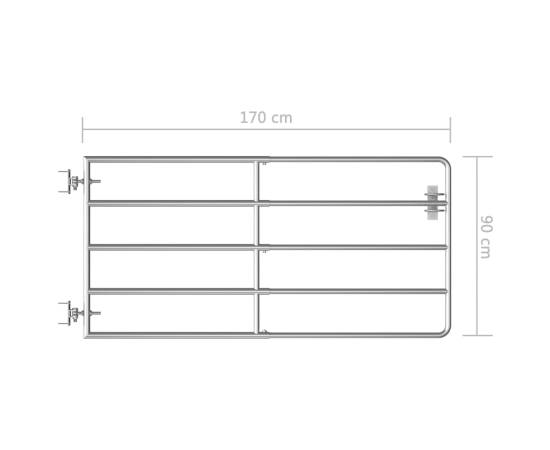 Poartă de câmp cu 5 bare, argintiu, (95-170) x 90 cm, oțel, 5 image