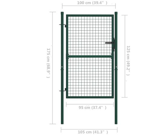 Poartă de gard, verde, 100 x 125 cm, oțel, 5 image
