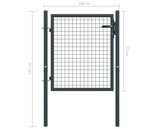 Poartă de grădină din plasă, gri, 100x125 cm, oțel galvanizat, 5 image