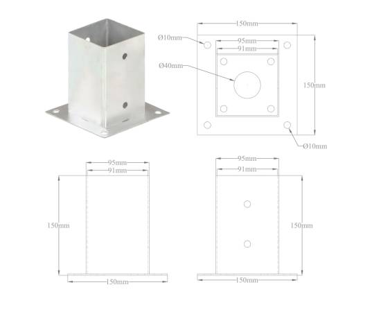 Suporți stâlp, 4 buc., metal galvanizat, 91 mm, 9 image