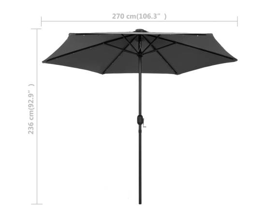 Umbrelă de soare cu led și stâlp aluminiu, antracit, 270 cm, 7 image