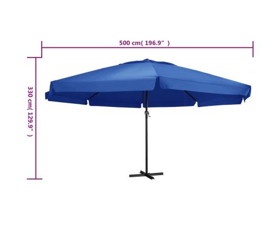 Umbrelă de soare cu stâlp aluminiu, albastru azur, 600 cm, 6 image