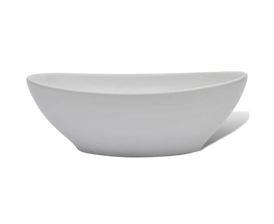 Chiuvetă de baie cu robinet mixer, ceramică, oval, alb, 4 image