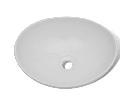 Chiuvetă de baie cu robinet mixer, ceramică, oval, alb, 6 image