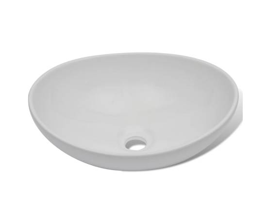 Chiuvetă de baie cu robinet mixer, ceramică, oval, alb, 3 image