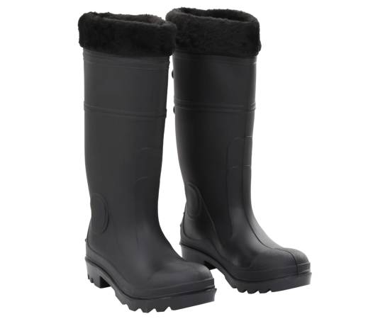 Cizme de ploaie cu șosete detașabile, negru, mărime 38, pvc