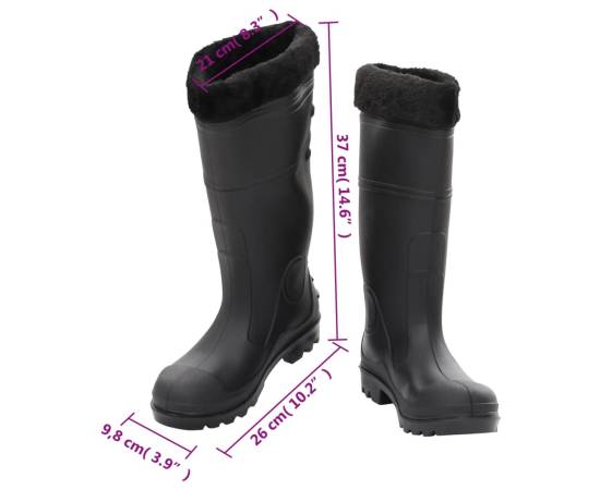 Cizme de ploaie cu șosete detașabile, negru, mărime 38, pvc, 9 image