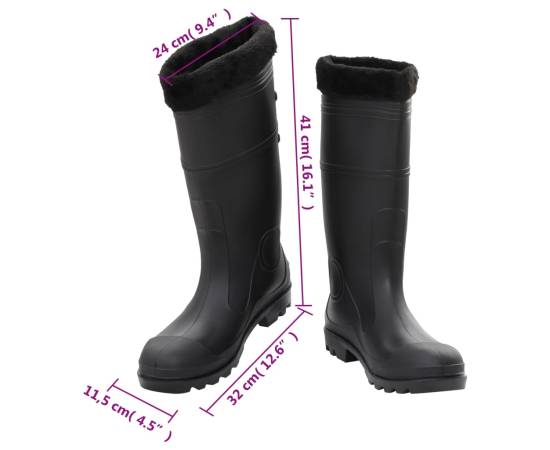 Cizme de ploaie cu șosete detașabile, negru, mărime 46, pvc, 9 image