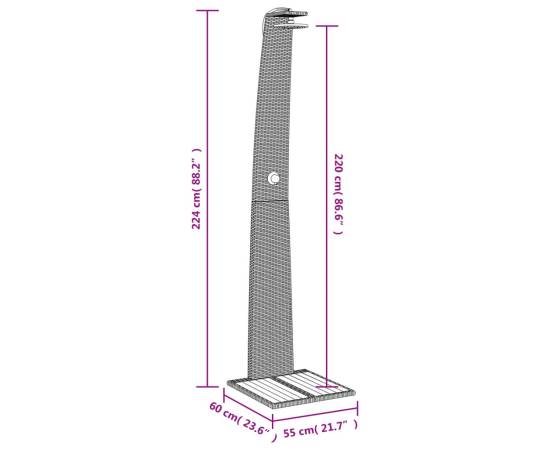 Duș de exterior, negru, 55x60x224 cm, poliratan și lemn acacia, 11 image