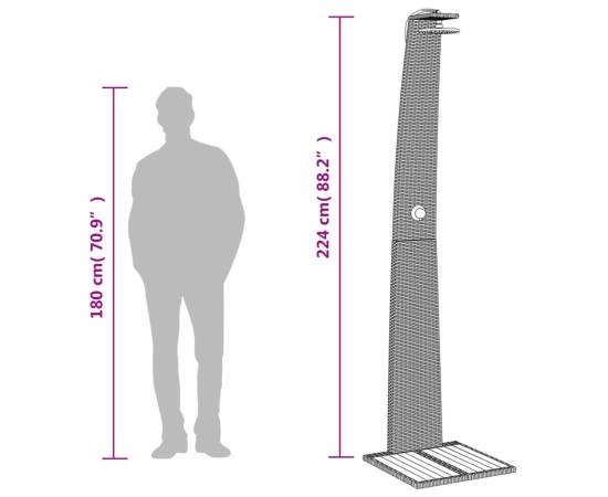 Duș de exterior, negru, 55x60x224 cm, poliratan și lemn acacia, 10 image