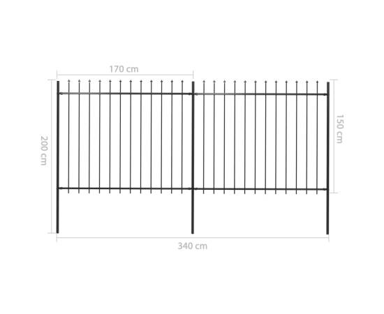 Gard de grădină cu vârf suliță, negru, 3,4 m, oțel, 5 image