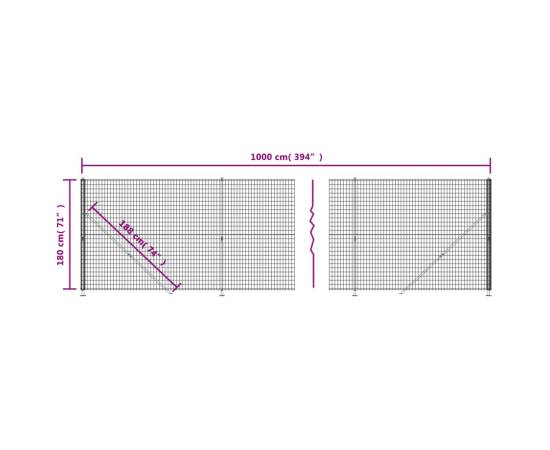 Gard plasă de sârmă cu bordură, antracit, 1,8x10 m, 6 image