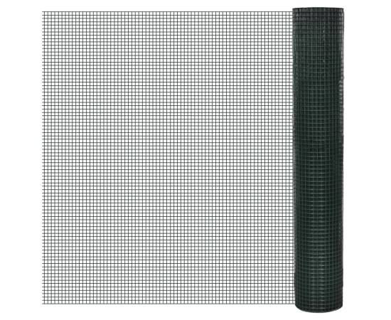 Plasă de sârmă găini, verde, 10 x 1 m, oțel galvanizat cu pvc