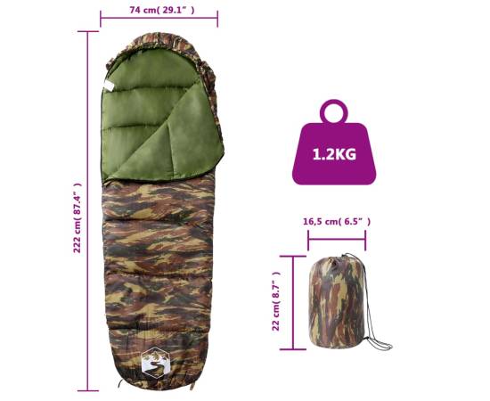 Sac de dormit tip mumie pentru adulți de camping, 3 anotimpuri, 5 image