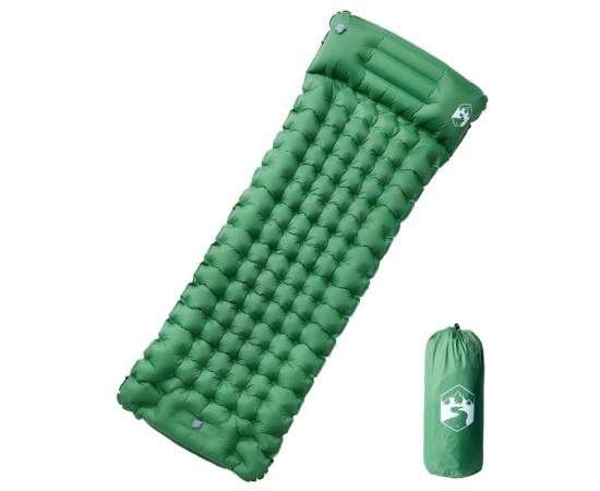 Saltea camping auto-gonflabilă, cu pernă, 1 persoană, verde