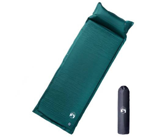 Saltea camping auto-gonflabilă, cu pernă, 1 persoană, verde