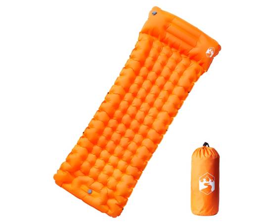 Saltea camping auto-gonflabilă cu pernă, 1 persoană, portocaliu
