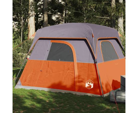 Cabină cort de camping 4 persoane gri și portocaliu impermeabil