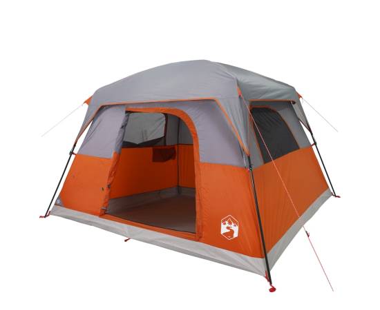 Cabină cort de camping 4 persoane gri și portocaliu impermeabil, 5 image