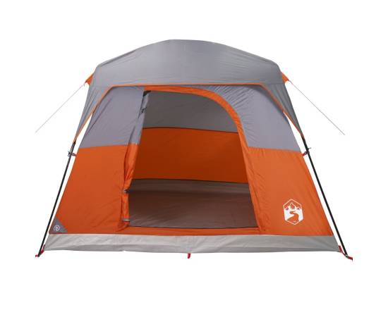 Cabină cort de camping 4 persoane gri și portocaliu impermeabil, 7 image