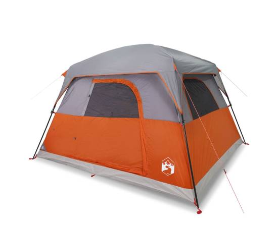 Cabină cort de camping 4 persoane gri și portocaliu impermeabil, 2 image