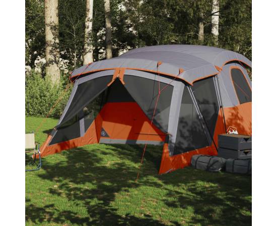 Cort camping cu verandă 4 persoane, gri/portocaliu, impermeabil, 3 image