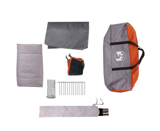 Cort camping cu verandă 4 persoane, gri/portocaliu, impermeabil, 11 image