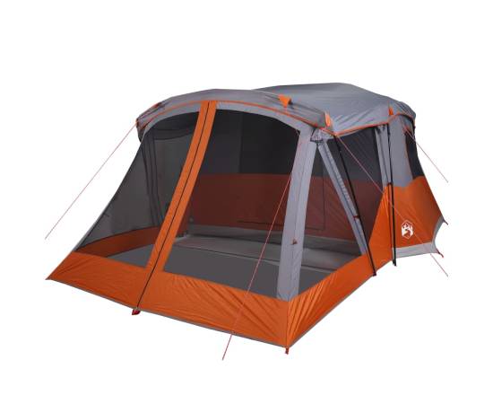 Cort camping cu verandă 4 persoane, gri/portocaliu, impermeabil, 5 image