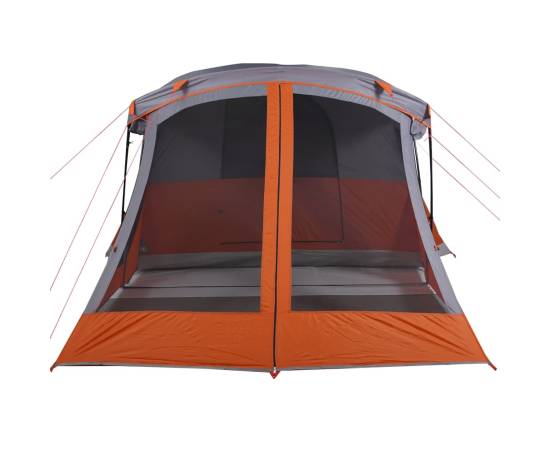 Cort camping cu verandă 4 persoane, gri/portocaliu, impermeabil, 6 image