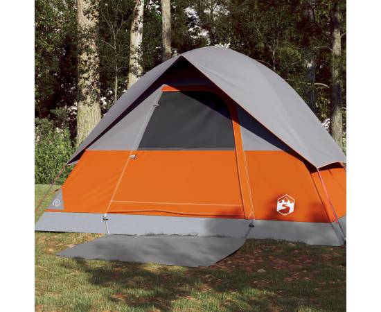 Cort de camping cupolă 3 persoane, gri/portocaliu, impermeabil