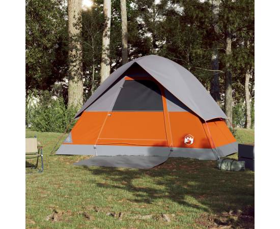 Cort de camping cupolă 3 persoane, gri/portocaliu, impermeabil, 3 image