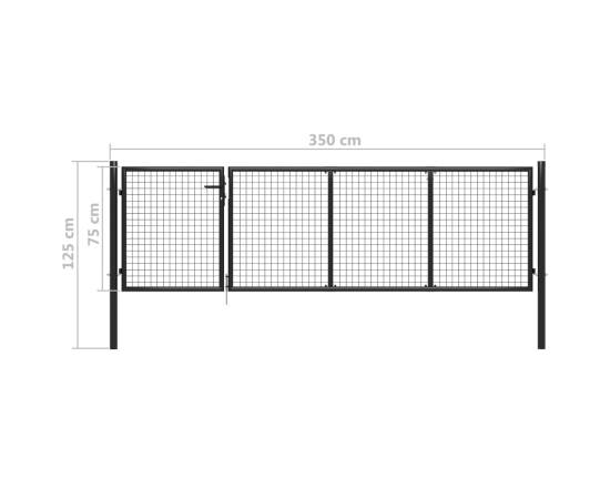 Poartă de grădină, antracit, 350 x 75 cm, oțel, 5 image