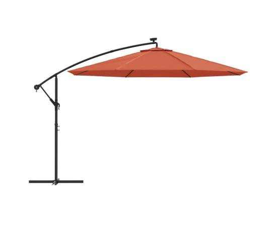 Umbrelă în consolă cu led-uri, cărămiziu, 350 cm, 4 image
