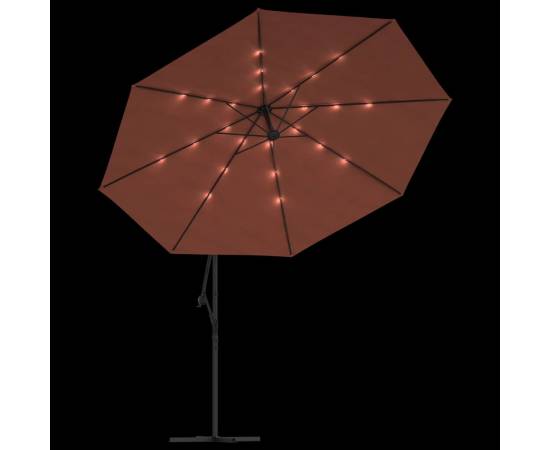 Umbrelă în consolă cu led-uri, cărămiziu, 350 cm, 6 image