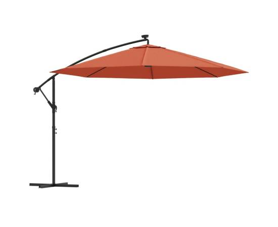 Umbrelă în consolă cu led-uri, cărămiziu, 350 cm, 2 image