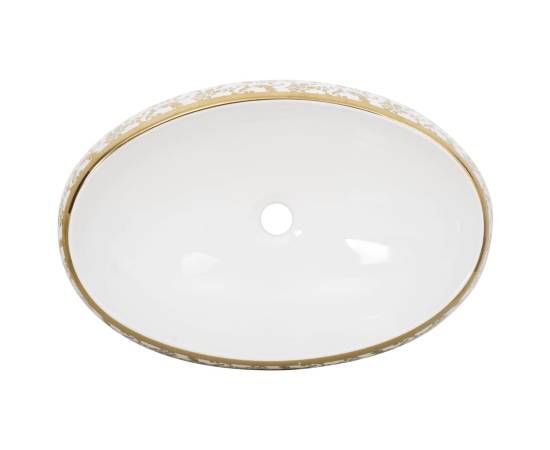 Lavoar de blat, alb și auriu, 59x40x15 cm, ceramică, oval, 6 image