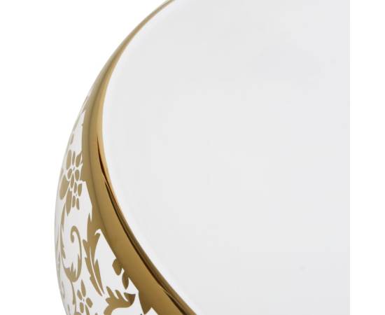 Lavoar de blat, alb și auriu, 59x40x15 cm, ceramică, oval, 7 image