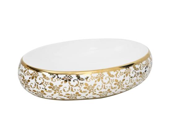 Lavoar de blat, alb și auriu, 59x40x15 cm, ceramică, oval, 2 image
