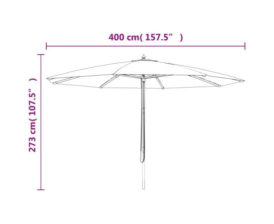 Umbrelă de soare de grădină stâlp din lemn cărămiziu 400x273 cm, 8 image